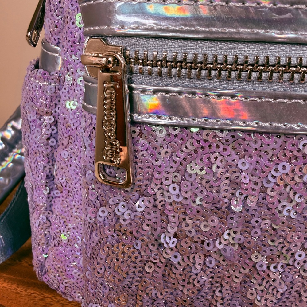 Loungefly Disney Minnie Mouse Lavender Purple Sequin Mini Backpack Bow 2022 - Picture 3 of 11